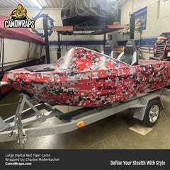 red digital camo boat wrap