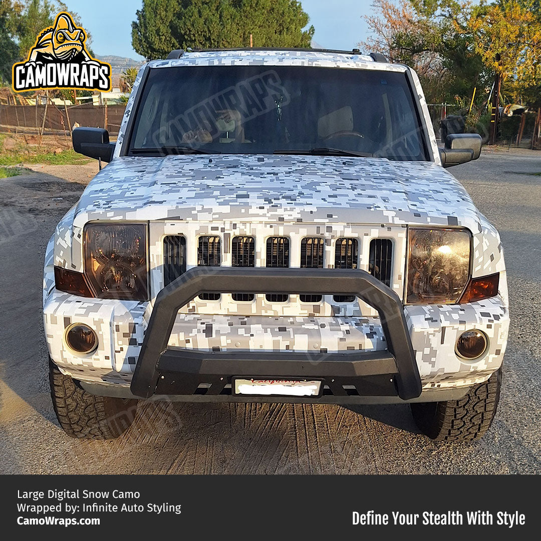 white digital camo jeep commander wrap