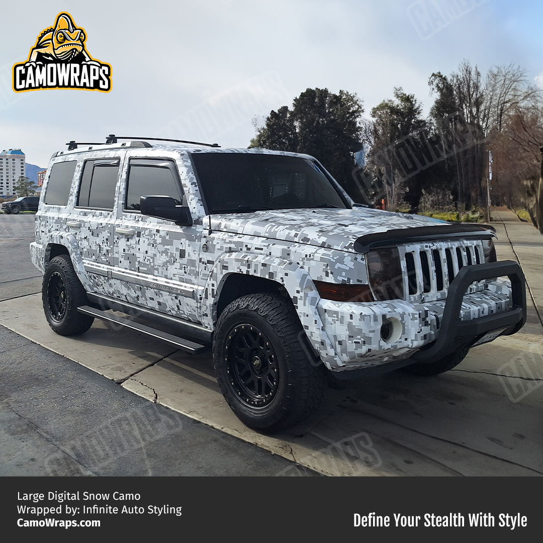 white digital camo jeep commander wrap