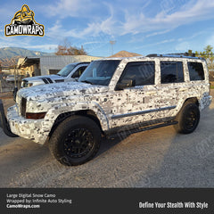 white digital camo jeep commander wrap