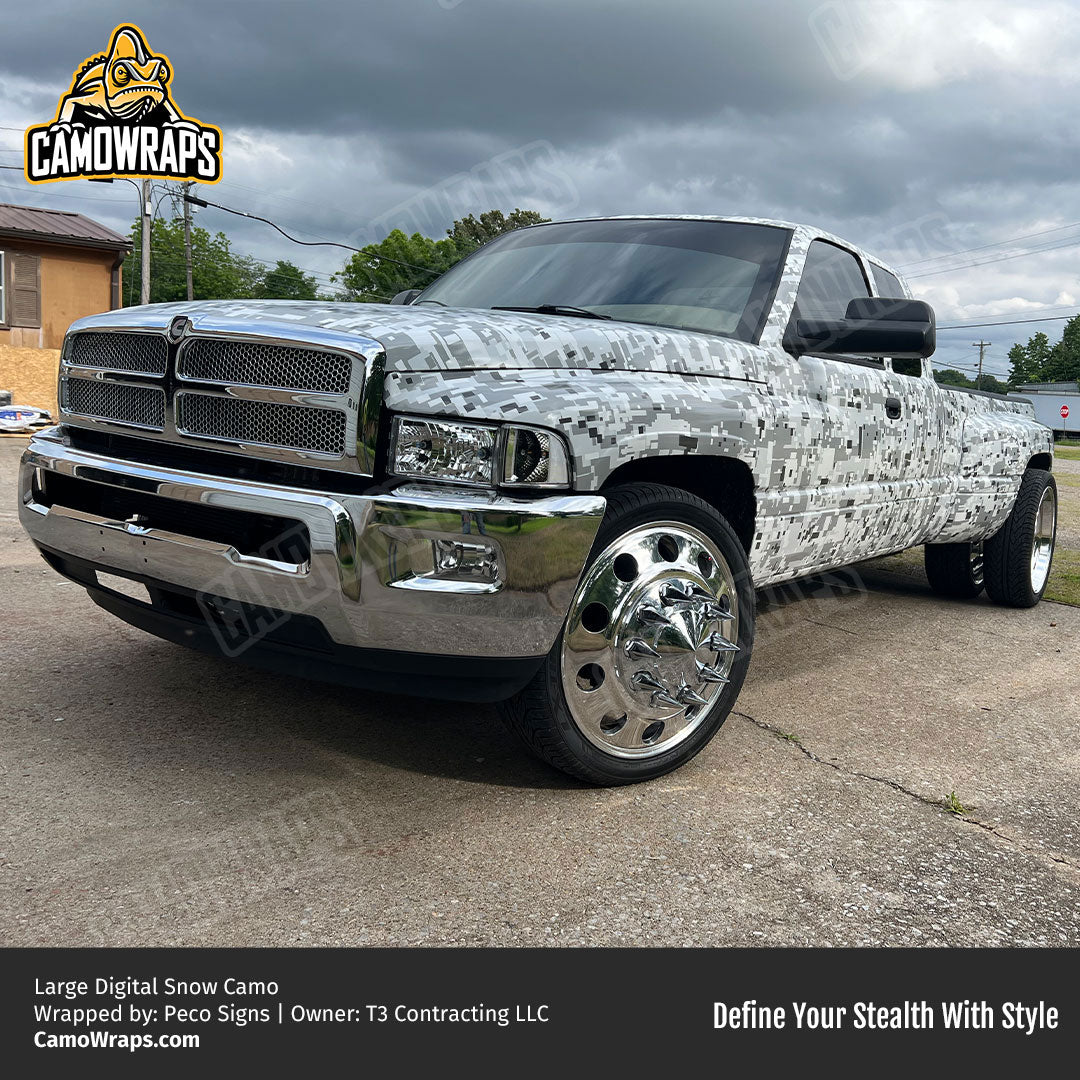 white digital camo truck wrap