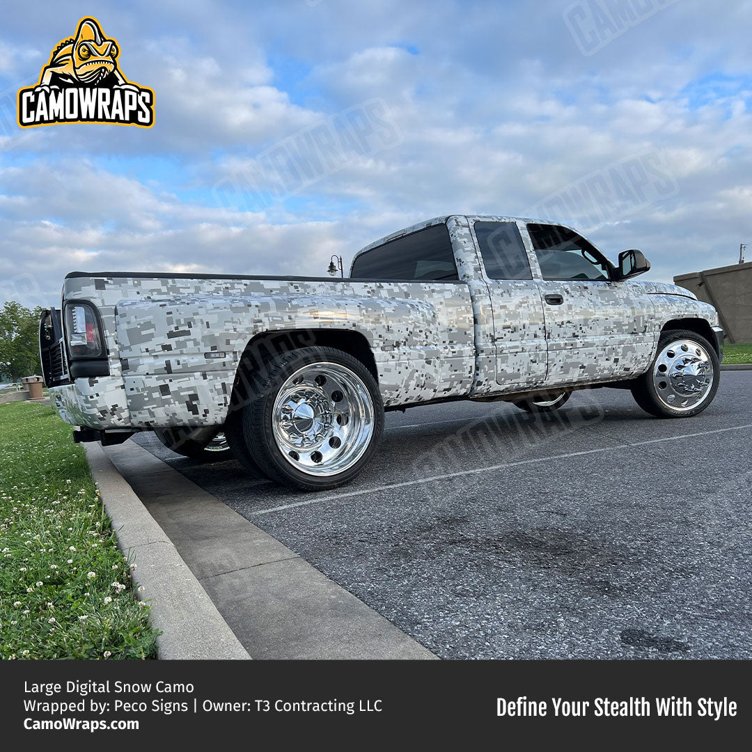 white digital camo truck wrap