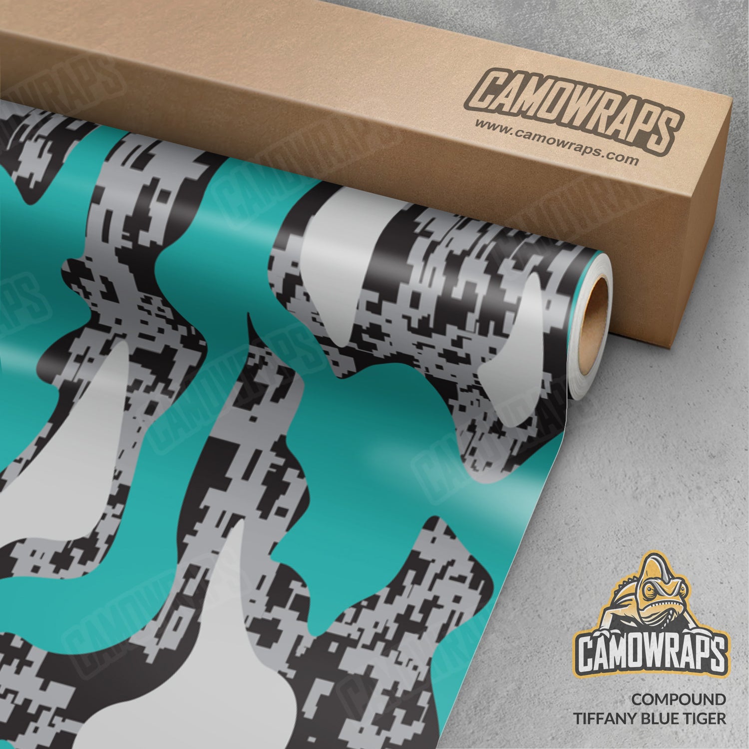 Compound Tiffany Blue Tiger Camo Vinyl Wrap