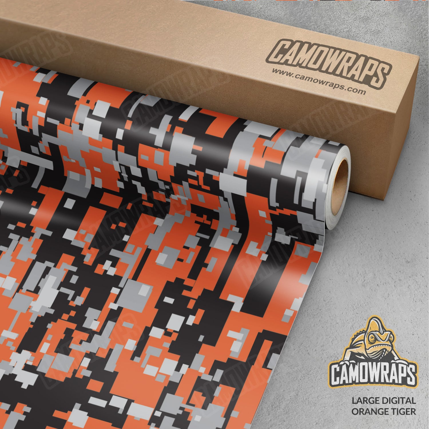 Large Digital Orange Tiger Camo Vinyl Wrap