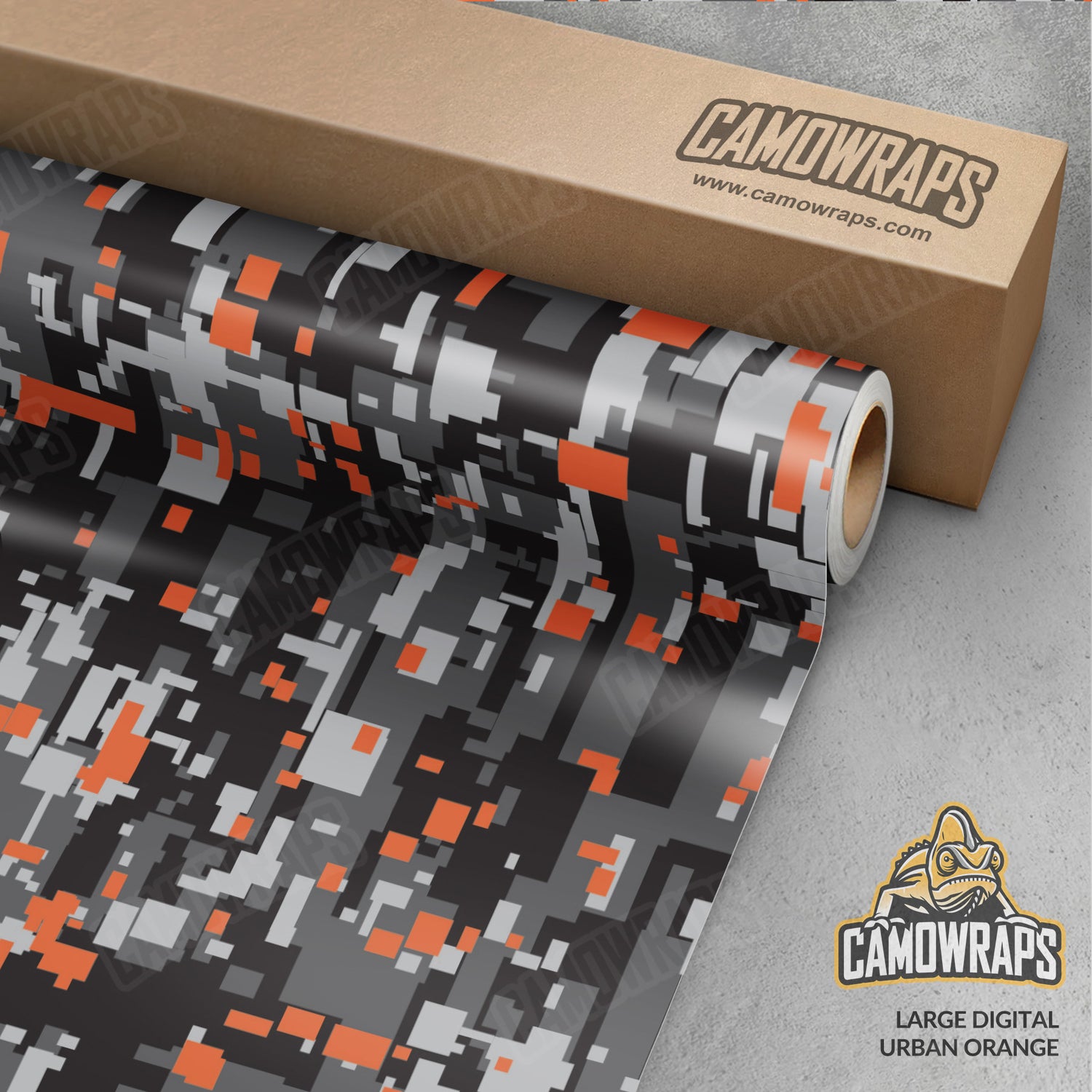 Large Digital Urban Orange Camo Vinyl Wrap