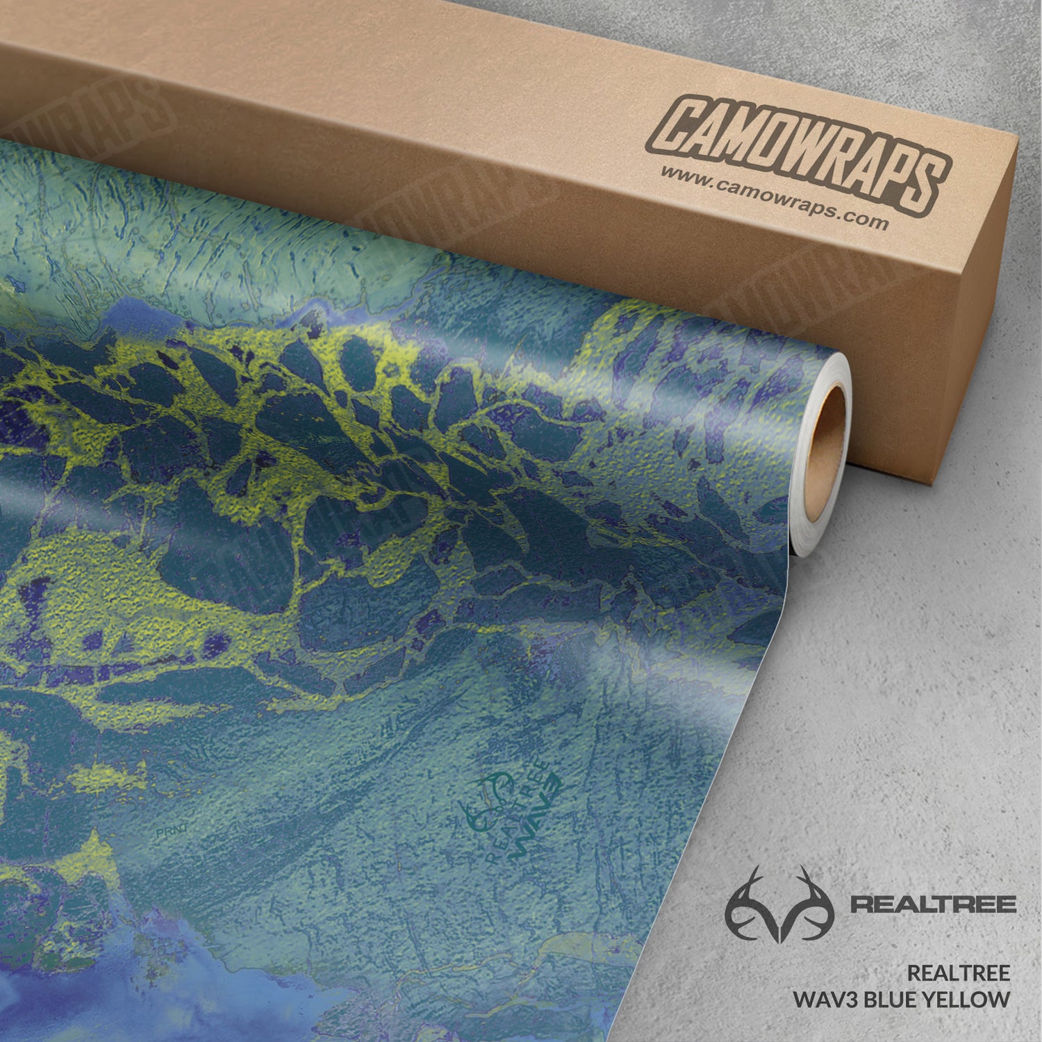 Realtree WAV3 Blue Yellow Camo Vinyl Wrap