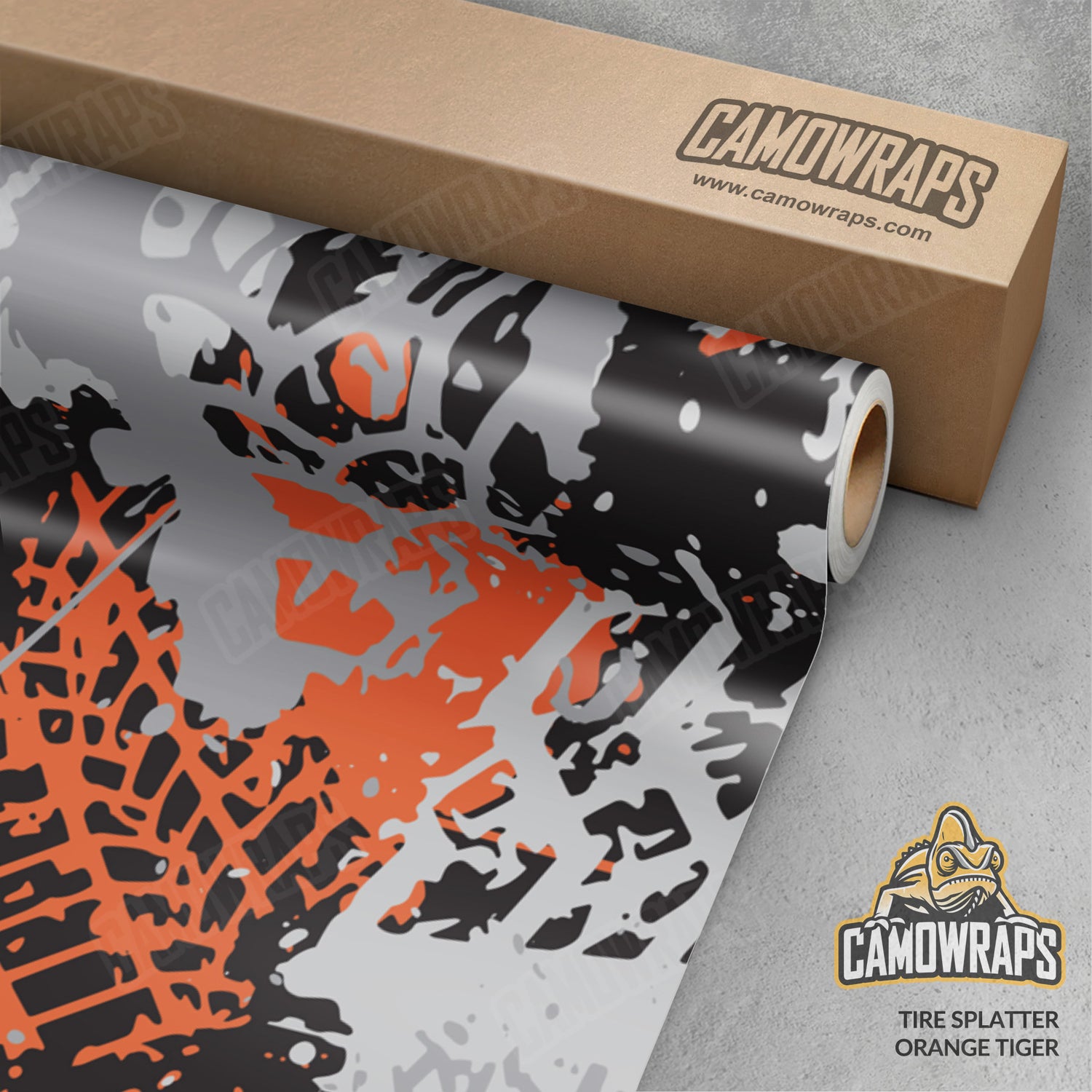 Tire Splatter Orange Tiger Camo Vinyl Wrap