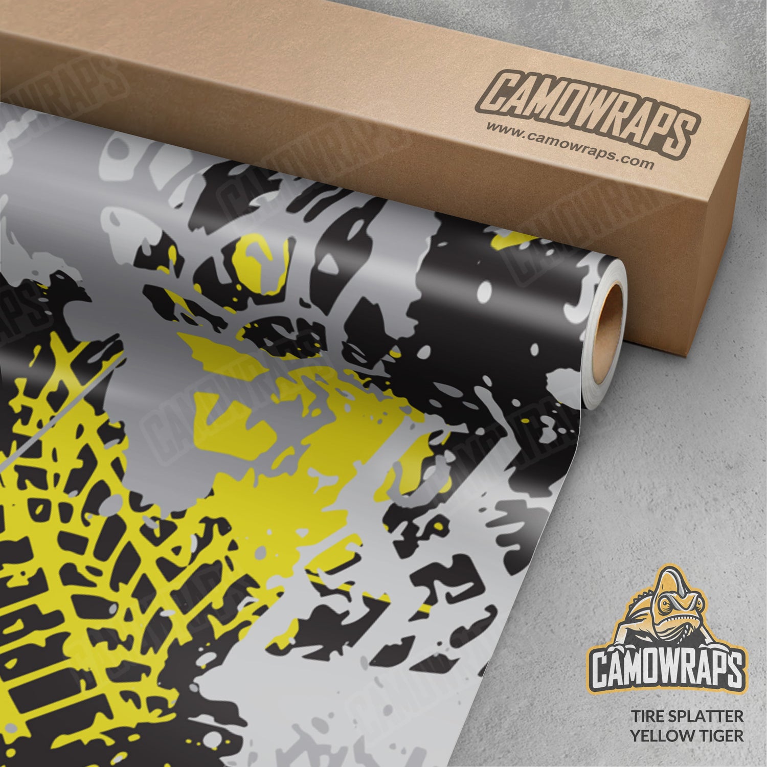 Tire Splatter Yellow Tiger Camo Vinyl Wrap