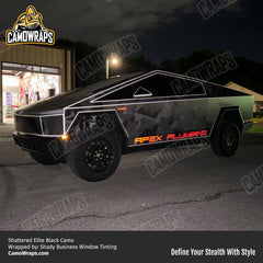 shattered black camo cybertruck wrap