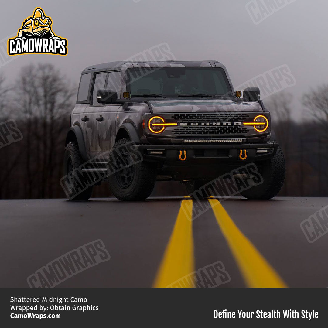 shattered black camo bronco wrap