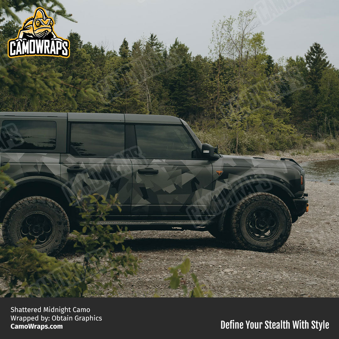 shattered black camo bronco wrap