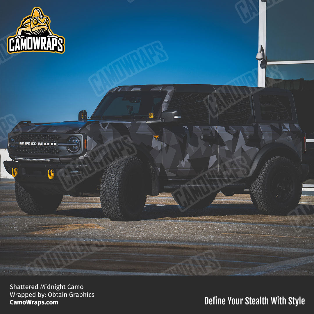 shattered black camo bronco wrap