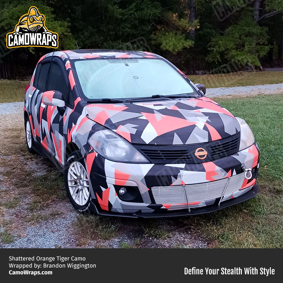 shattered orange camo car wrap