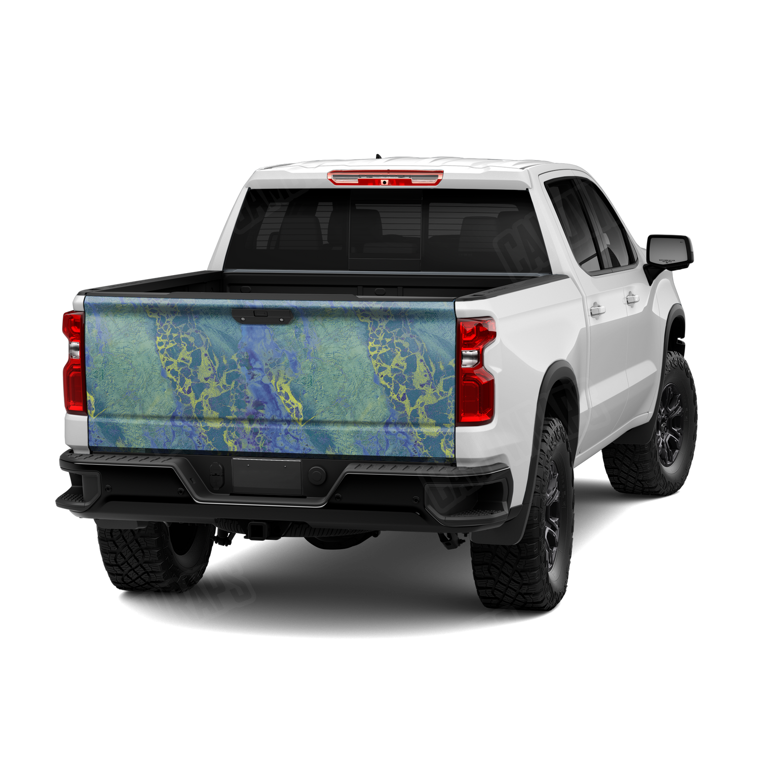 Realtree WAV3 Blue Yellow Camo Tailgate Vinyl Wrap