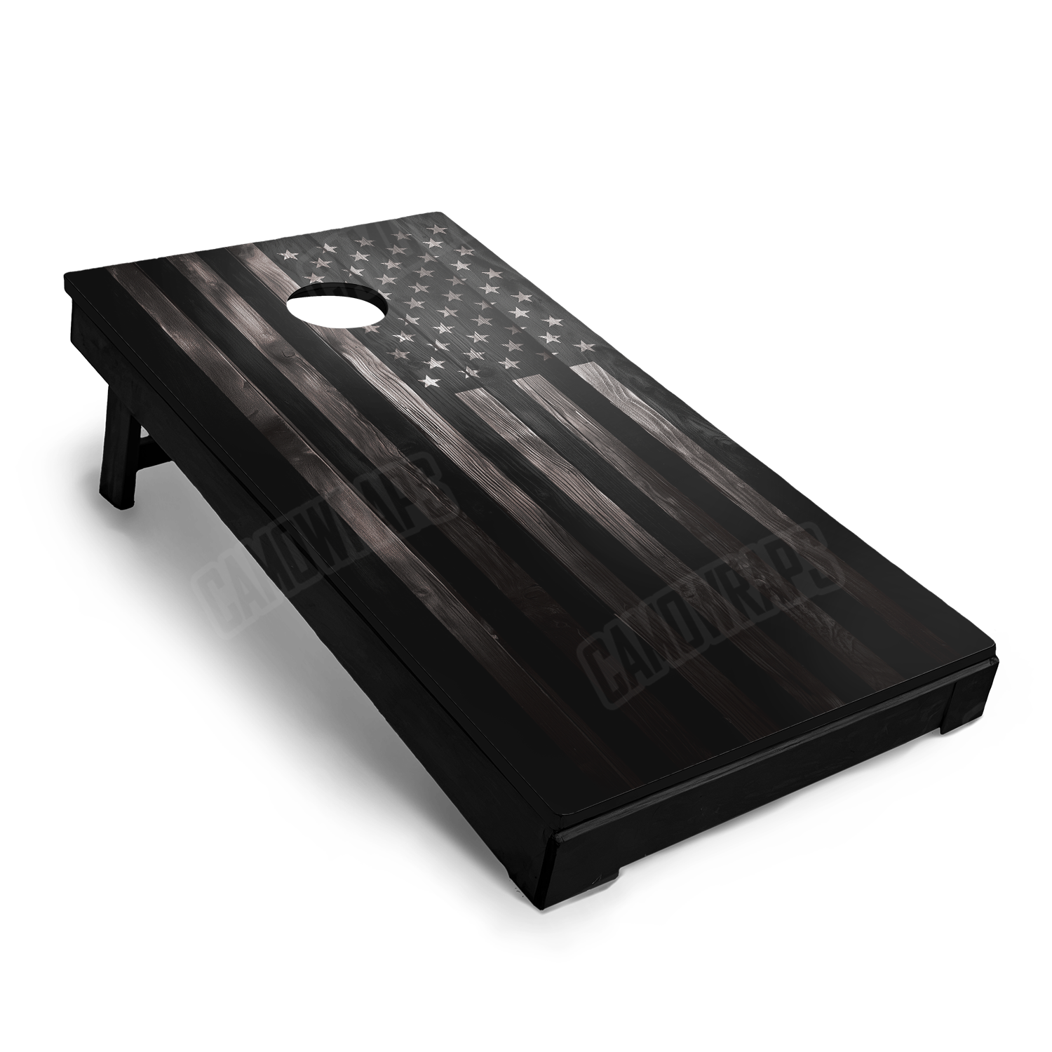 Patriotic Wood American Flag Grayscale Cornhole Vinyl Wrap