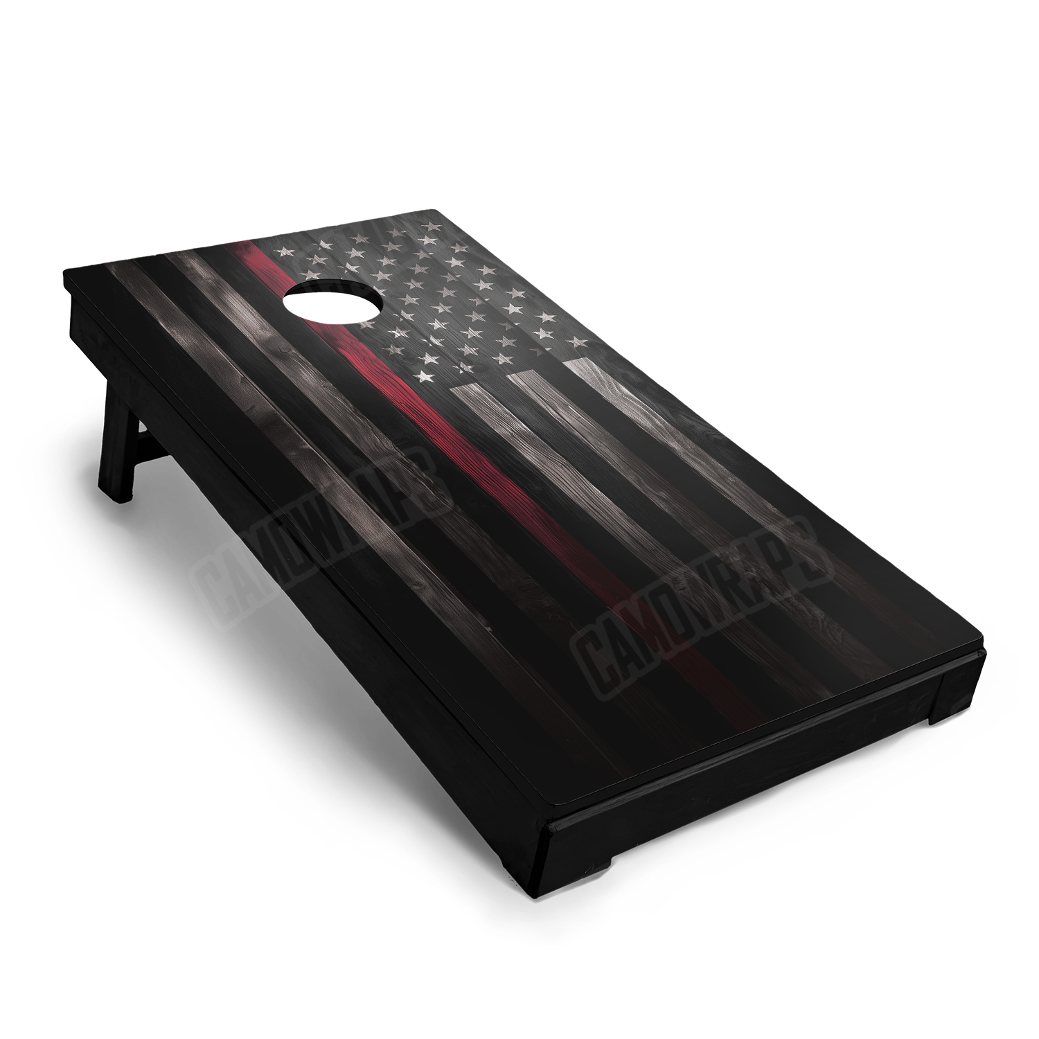 Patriotic Wood FireFighter Service Flag Cornhole Vinyl Wrap