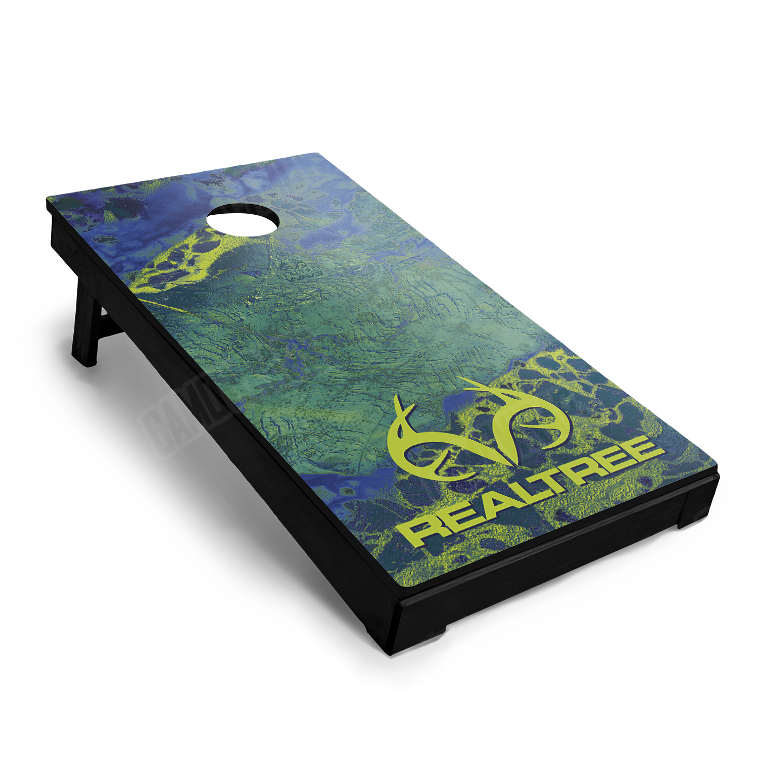 Realtree WAV3 Blue Yellow Cornhole Vinyl Wrap