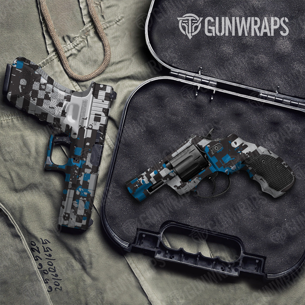 Handgun Broken Plaid Blue Tiger Camo Gun Skin Vinyl Wrap