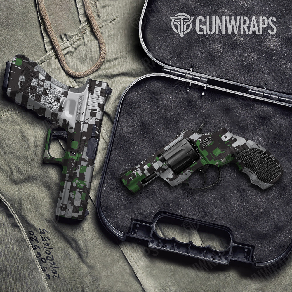 Handgun Broken Plaid Green Tiger Camo Gun Skin Vinyl Wrap