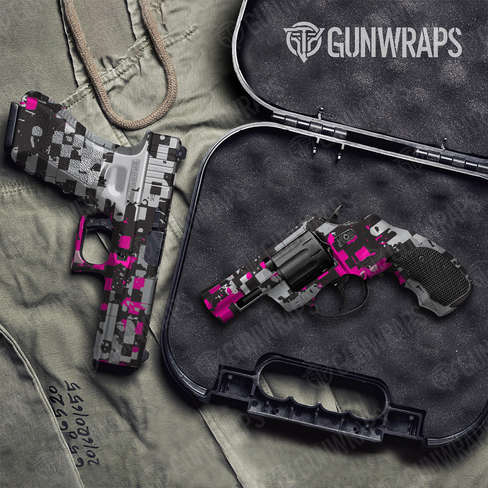 Handgun Broken Plaid Magenta Tiger Camo Gun Skin Vinyl Wrap