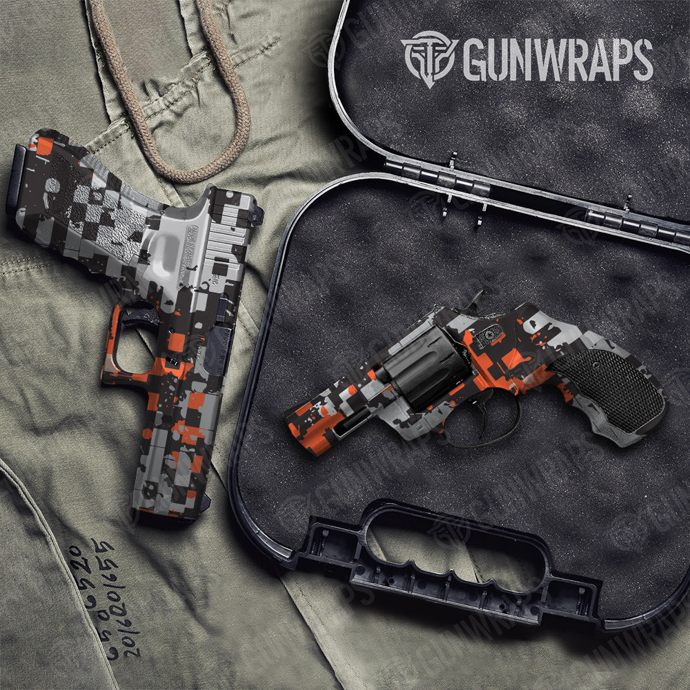 Handgun Broken Plaid Orange Tiger Camo Gun Skin Vinyl Wrap