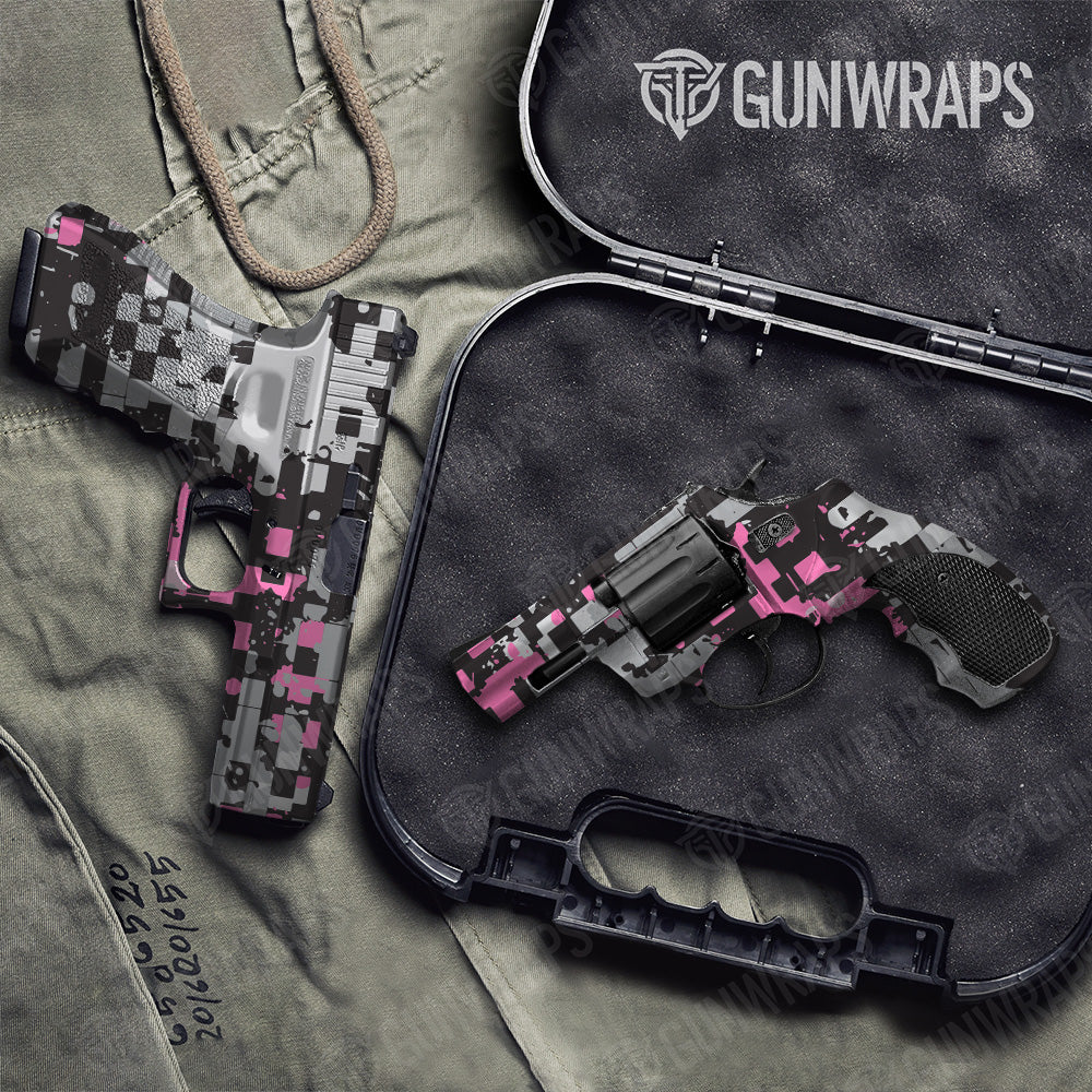 Handgun Broken Plaid Pink Tiger Camo Gun Skin Vinyl Wrap