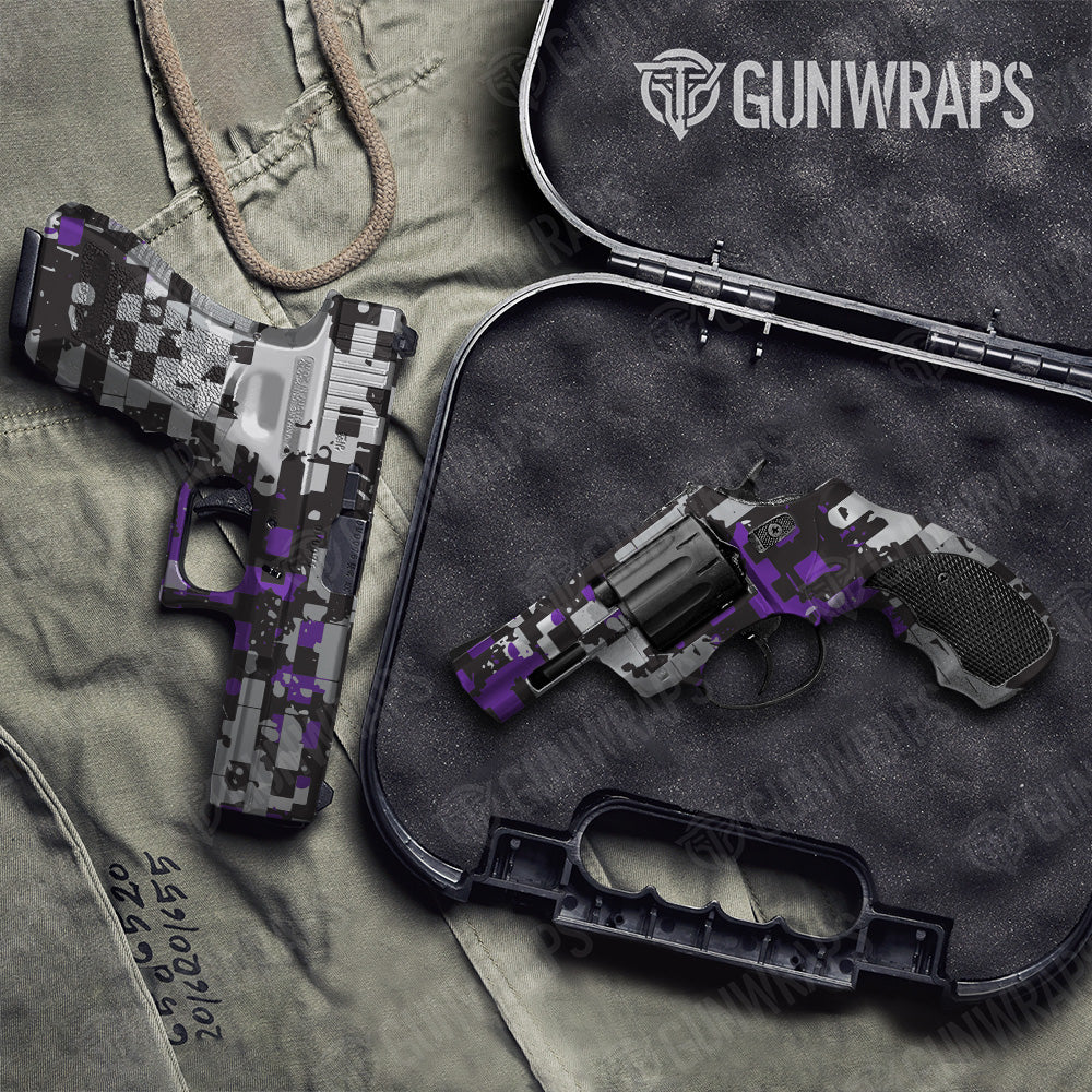 Handgun Broken Plaid Purple Tiger Camo Gun Skin Vinyl Wrap