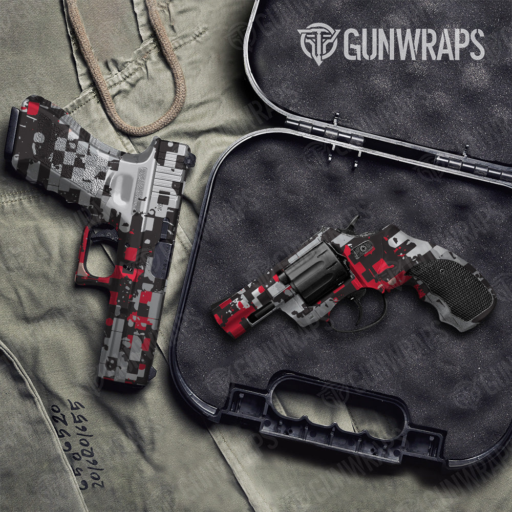 Handgun Broken Plaid Red Tiger Camo Gun Skin Vinyl Wrap