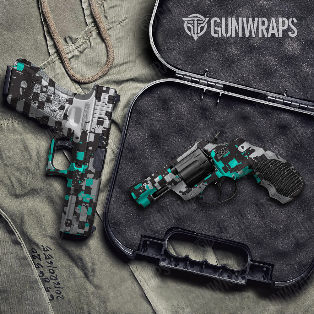 Handgun Broken Plaid Tiffany Blue Tiger Camo Gun Skin Vinyl Wrap