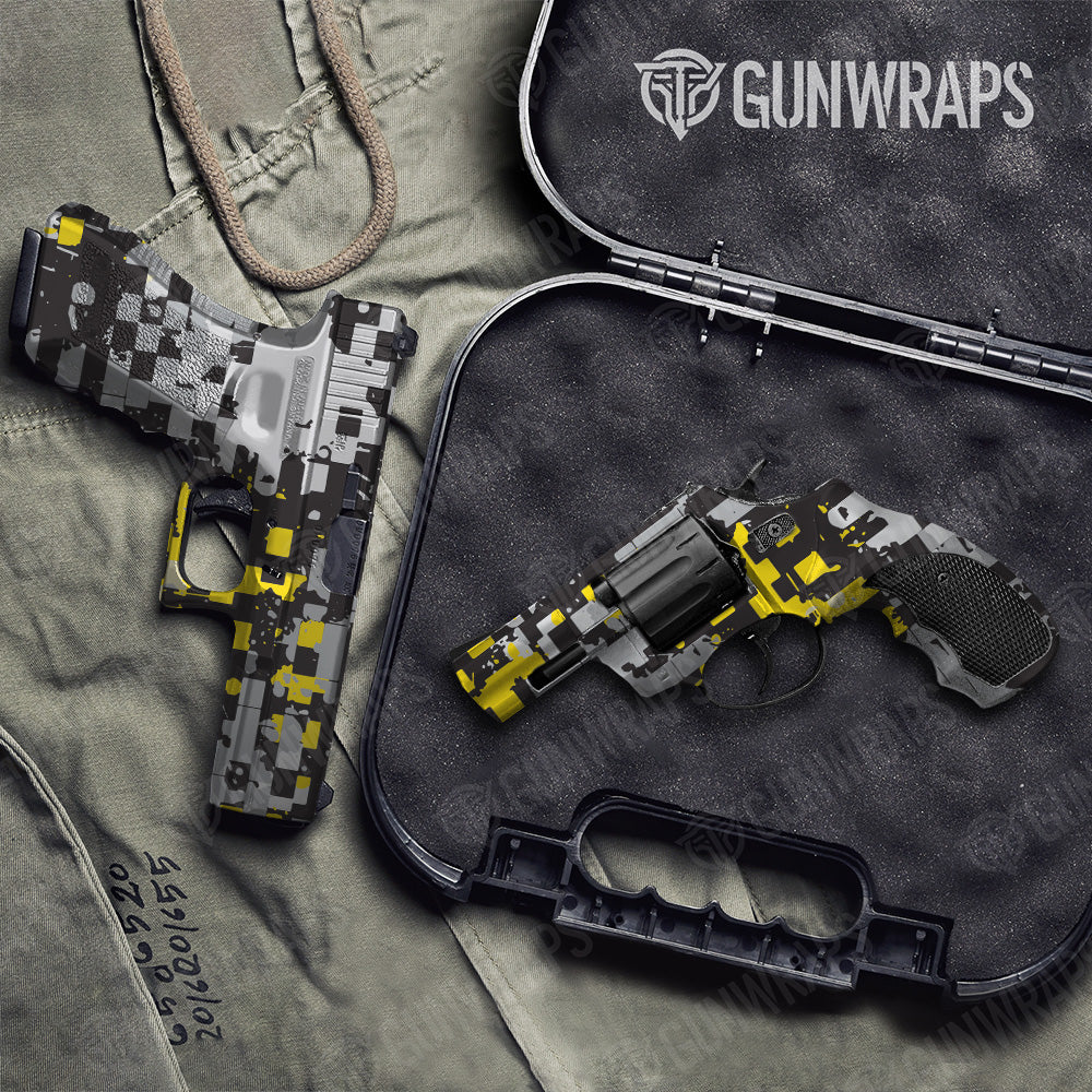 Handgun Broken Plaid Yellow Tiger Camo Gun Skin Vinyl Wrap