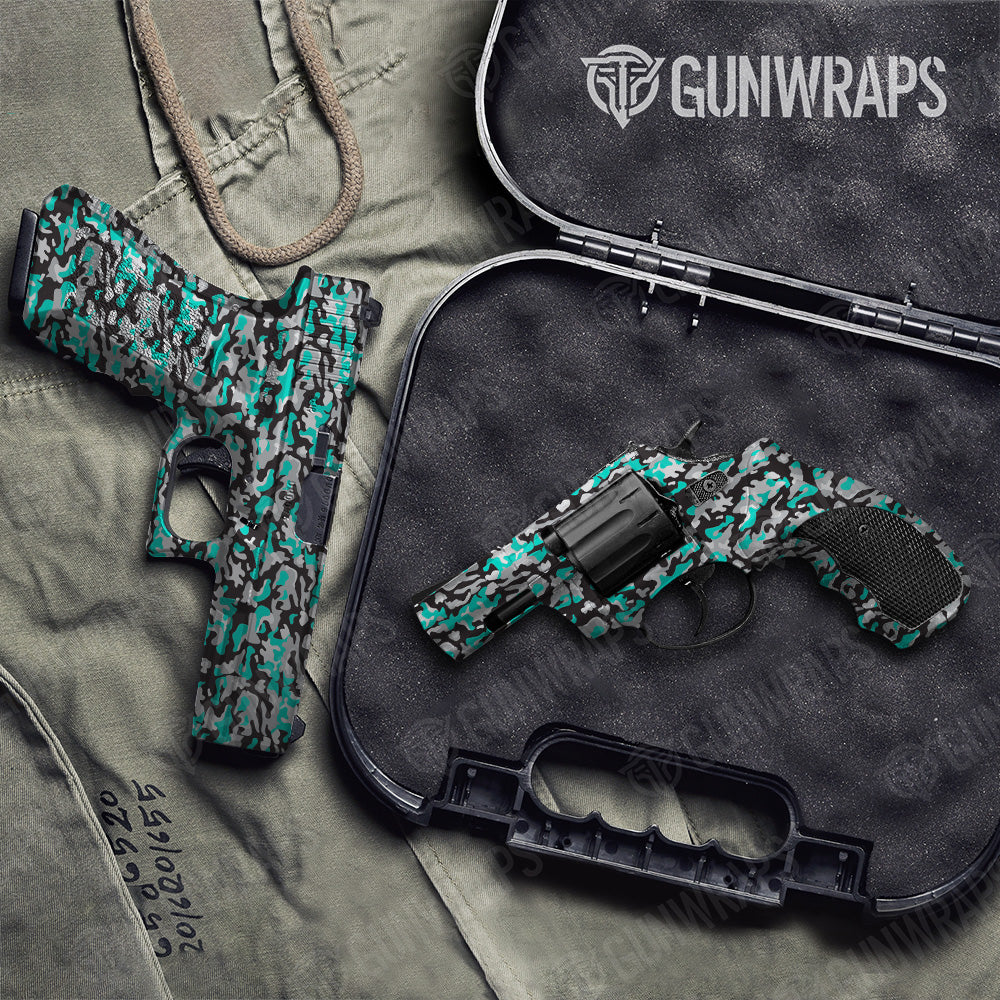 Handgun Classic Tiffany Blue Tiger Camo Gun Skin Vinyl Wrap