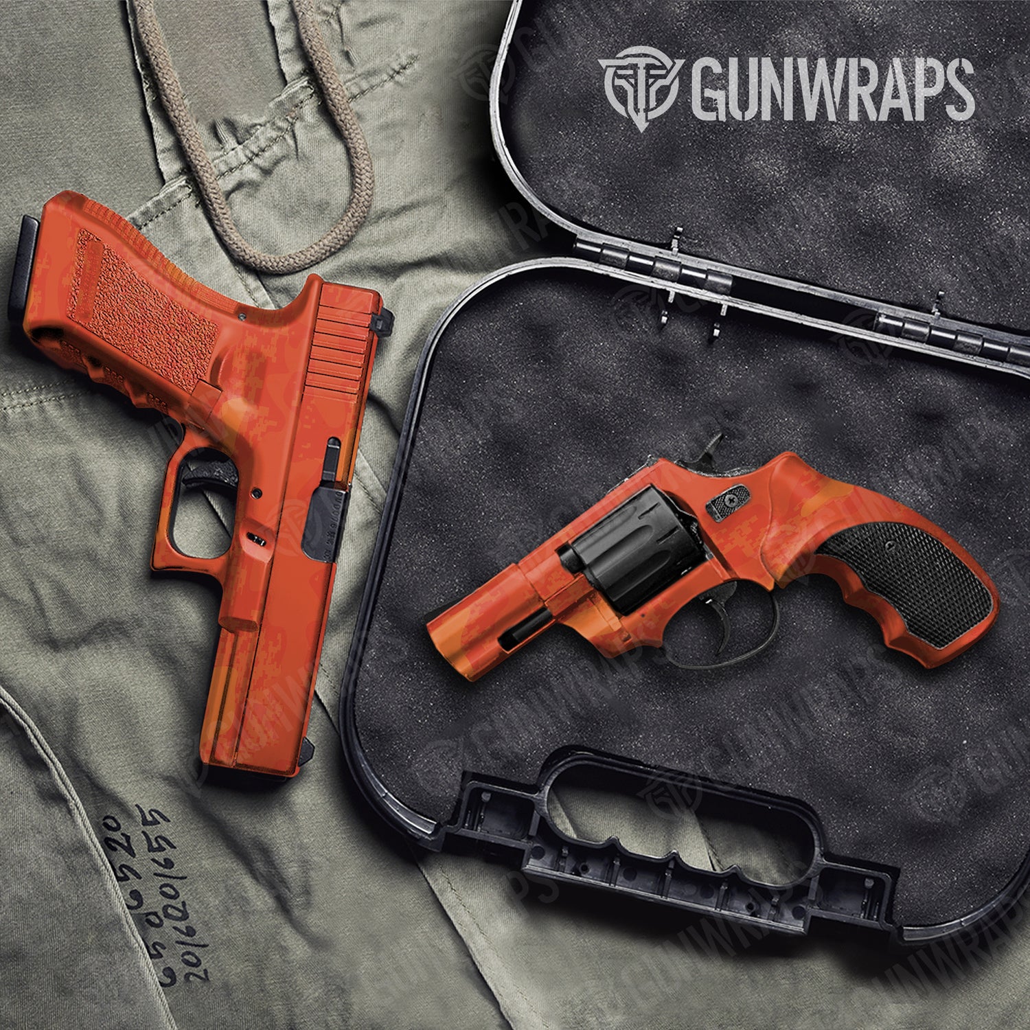 Handgun Compound Elite Orange Camo Gun Skin Vinyl Wrap