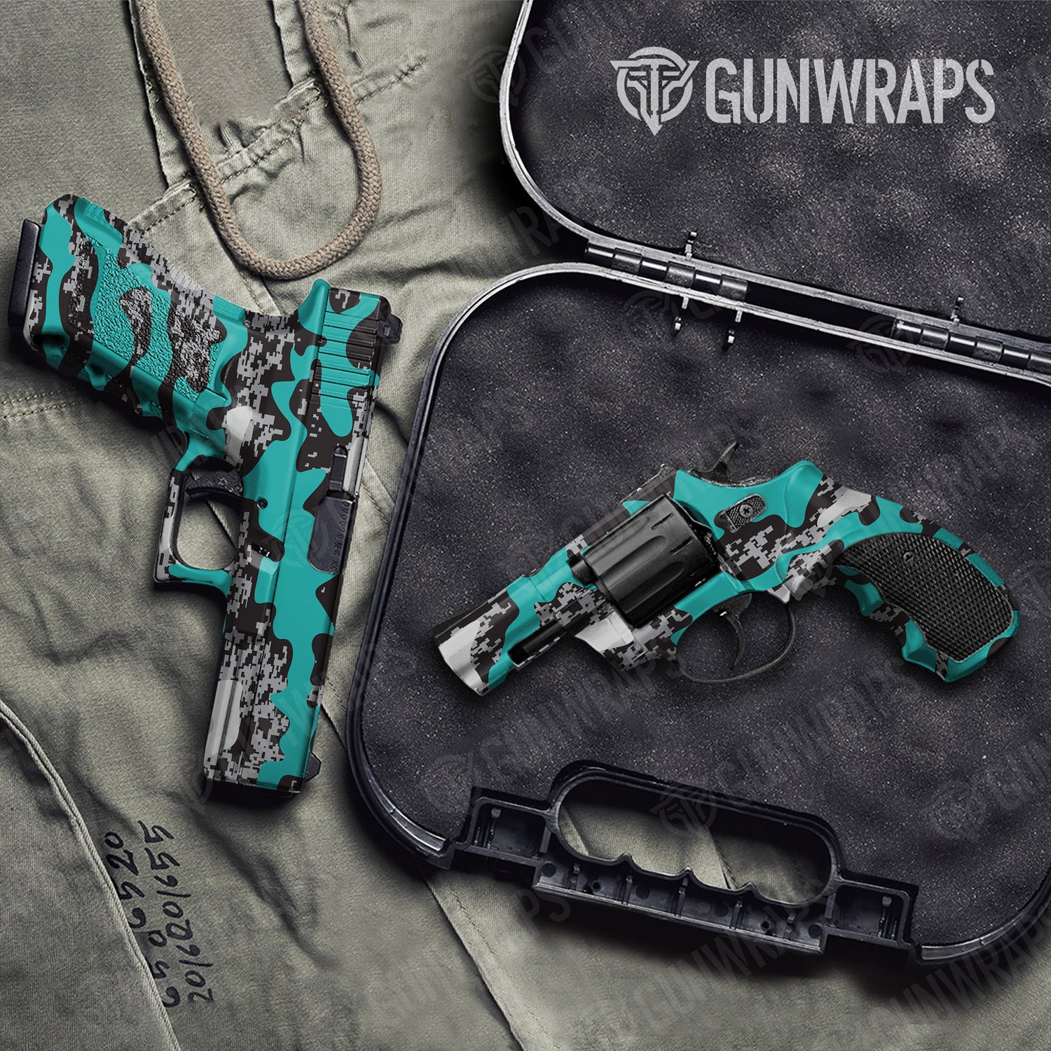 Handgun Compound Tiffany Blue Tiger Camo Gun Skin Vinyl Wrap