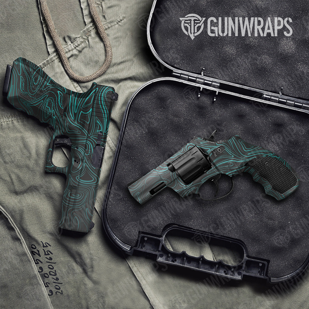 Handgun Damascus Tiffany Blue Camo Gun Skin Vinyl Wrap