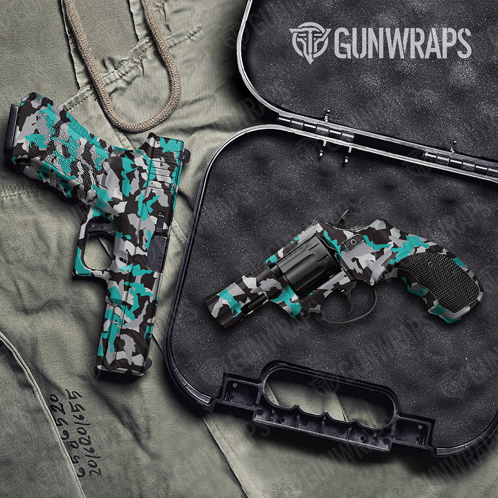 Handgun Erratic Tiffany Blue Tiger Camo Gun Skin Vinyl Wrap