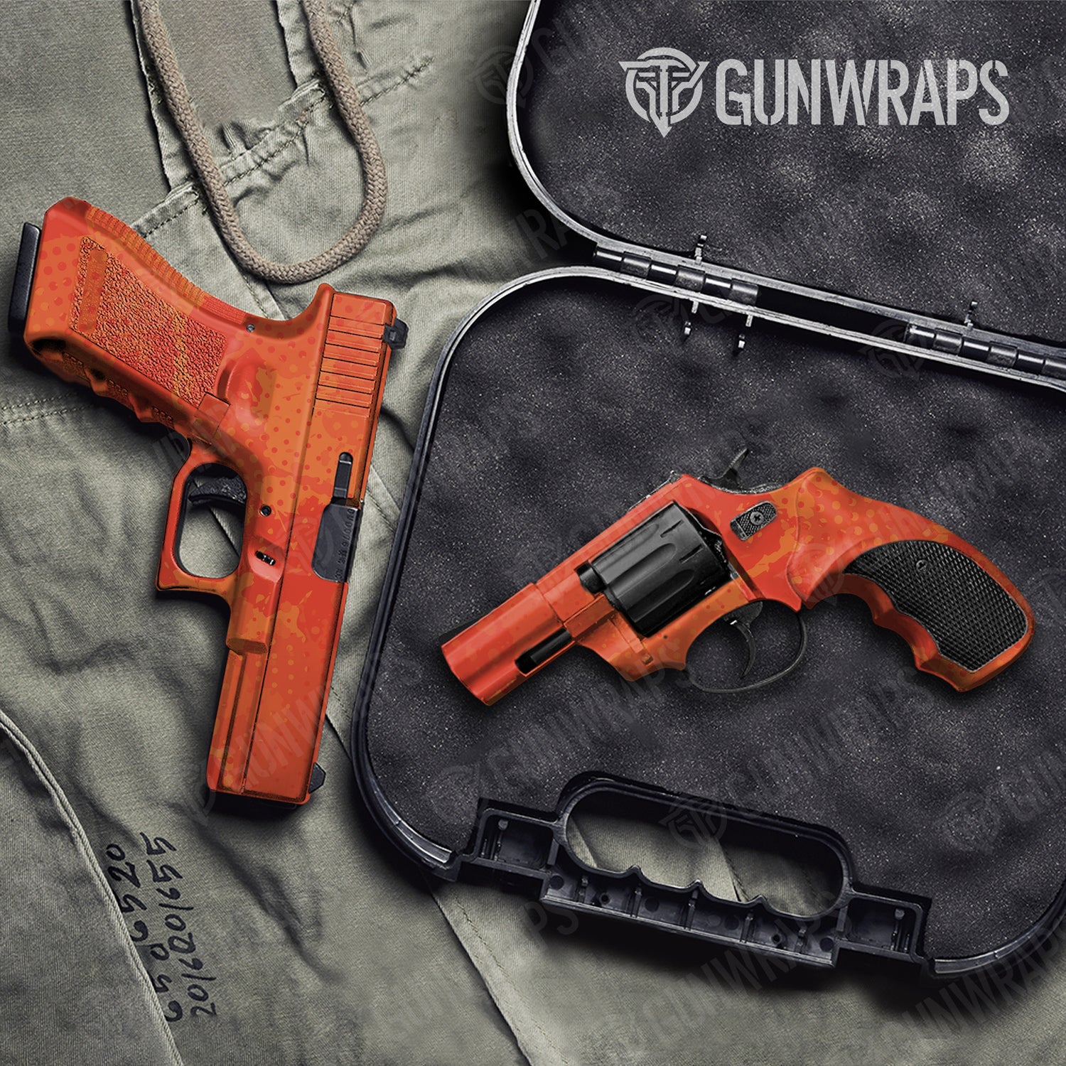 Handgun Halftone Splatter Elite Orange Camo Gun Skin Vinyl Wrap