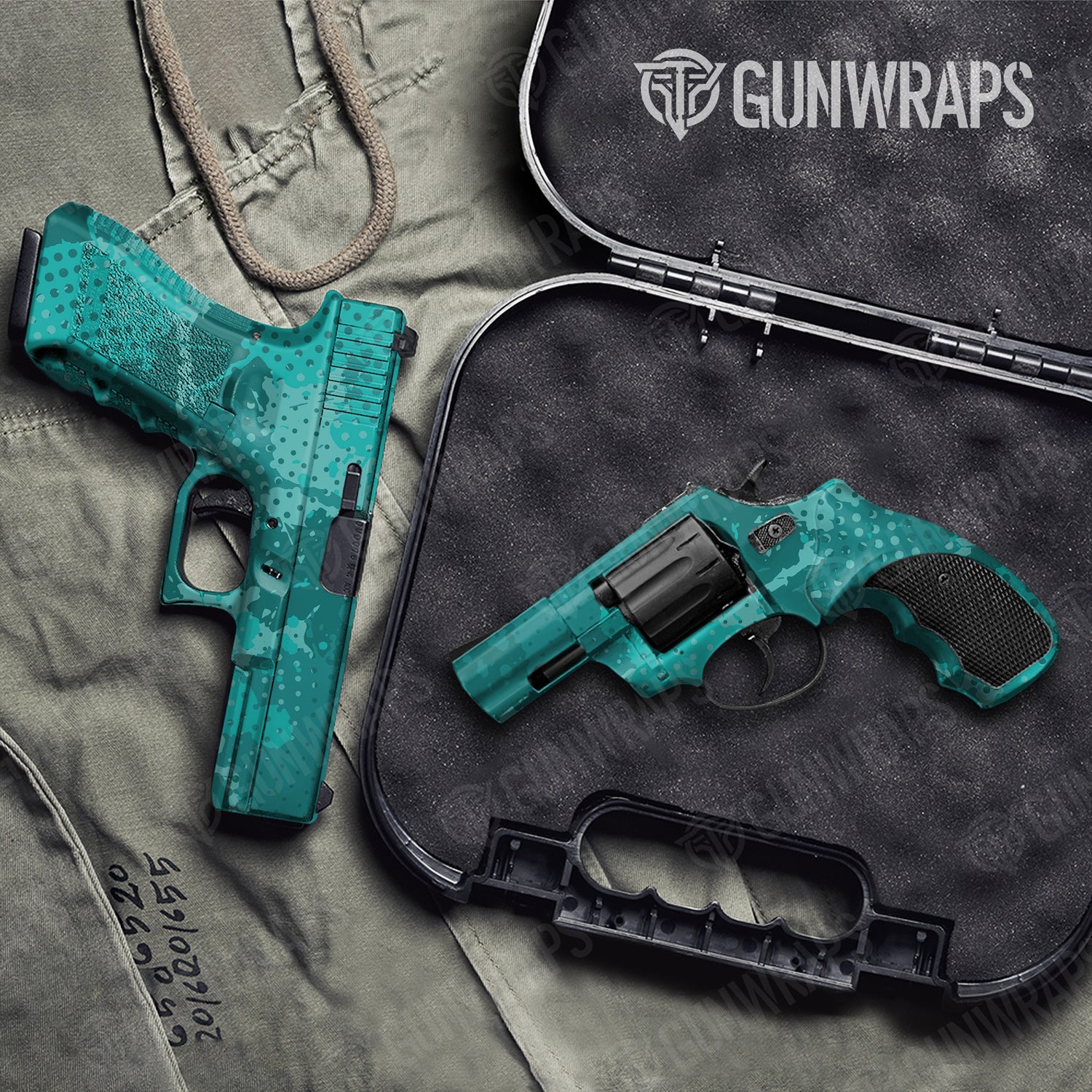 Handgun Halftone Splatter Elite Tiffany Blue Camo Gun Skin Vinyl Wrap