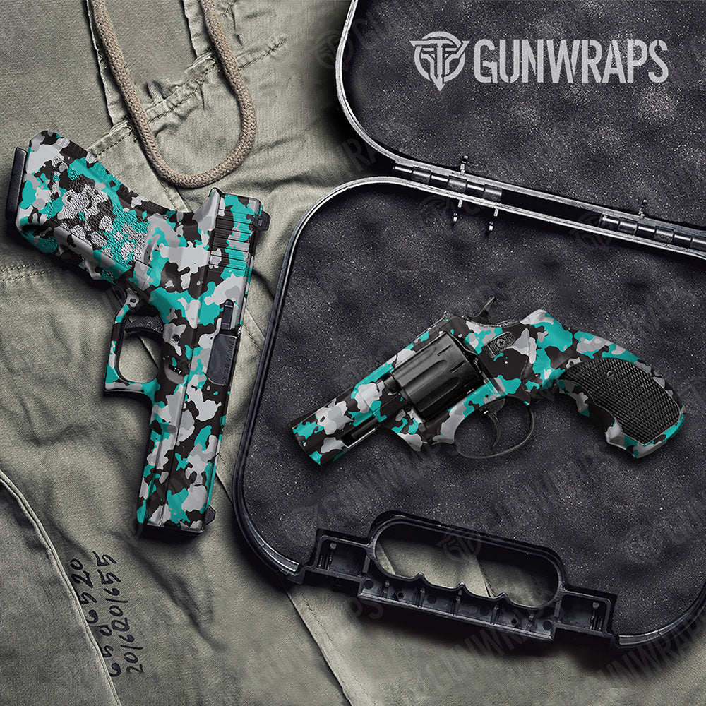 Handgun Cumulus Tiffany Blue Tiger Camo Gun Skin Vinyl Wrap