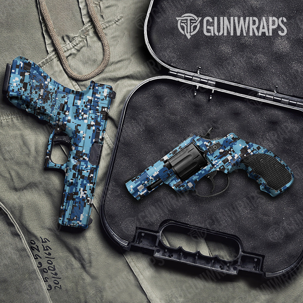 Handgun Digital Baby Blue Camo Gun Skin Vinyl Wrap