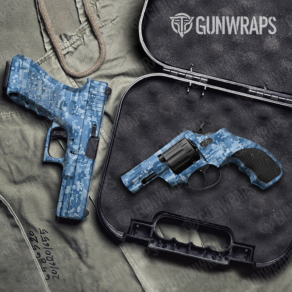 Handgun Digital Cool Blue Camo Gun Skin Vinyl Wrap