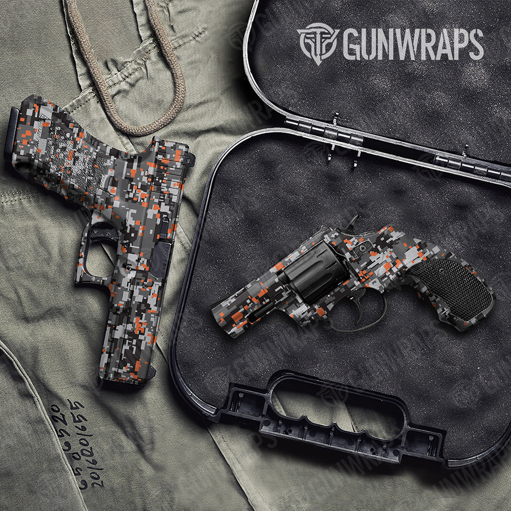 Handgun Digital Urban Orange Camo Gun Skin Vinyl Wrap