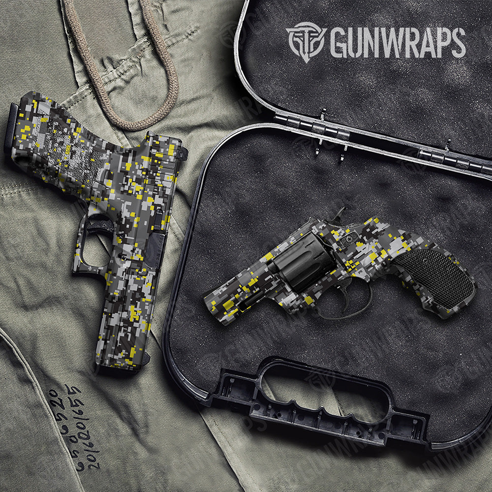 Handgun Digital Urban Yellow Camo Gun Skin Vinyl Wrap