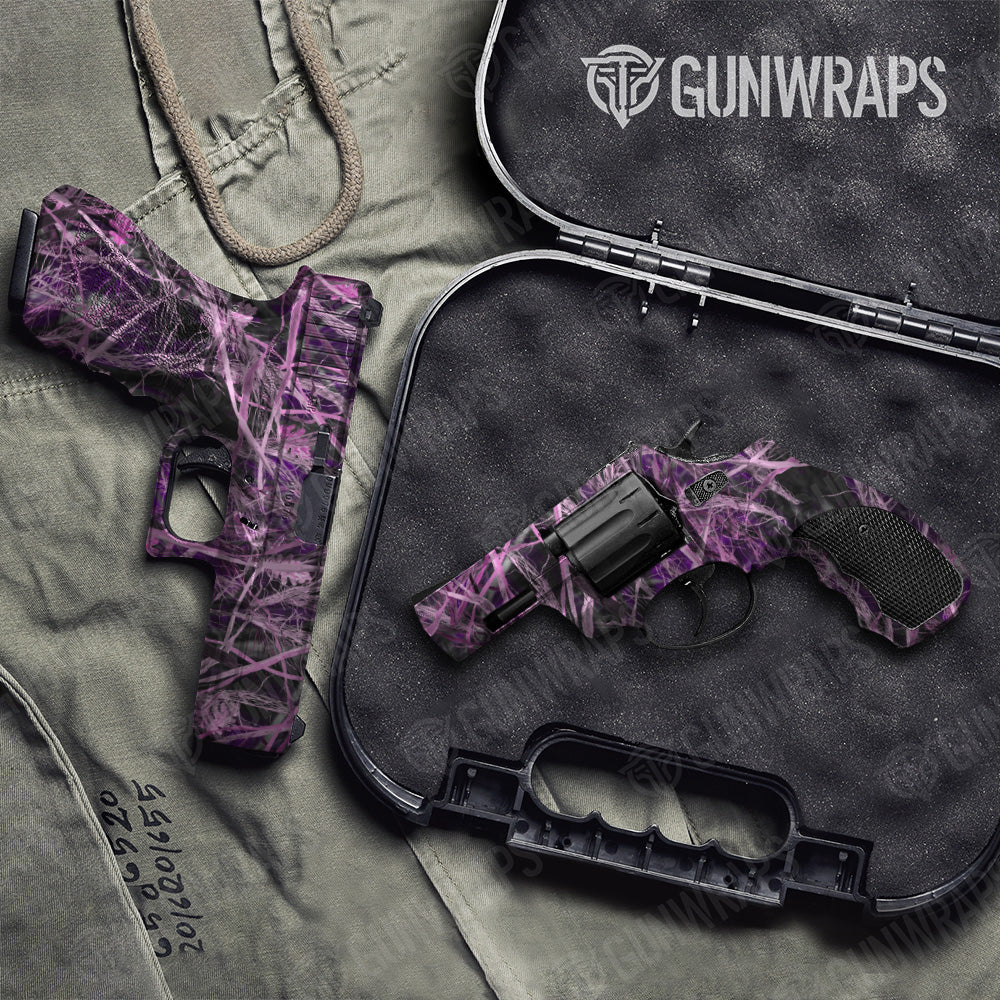 Handgun Nature Dry Pink Grassland Camo Gun Skin Vinyl Wrap