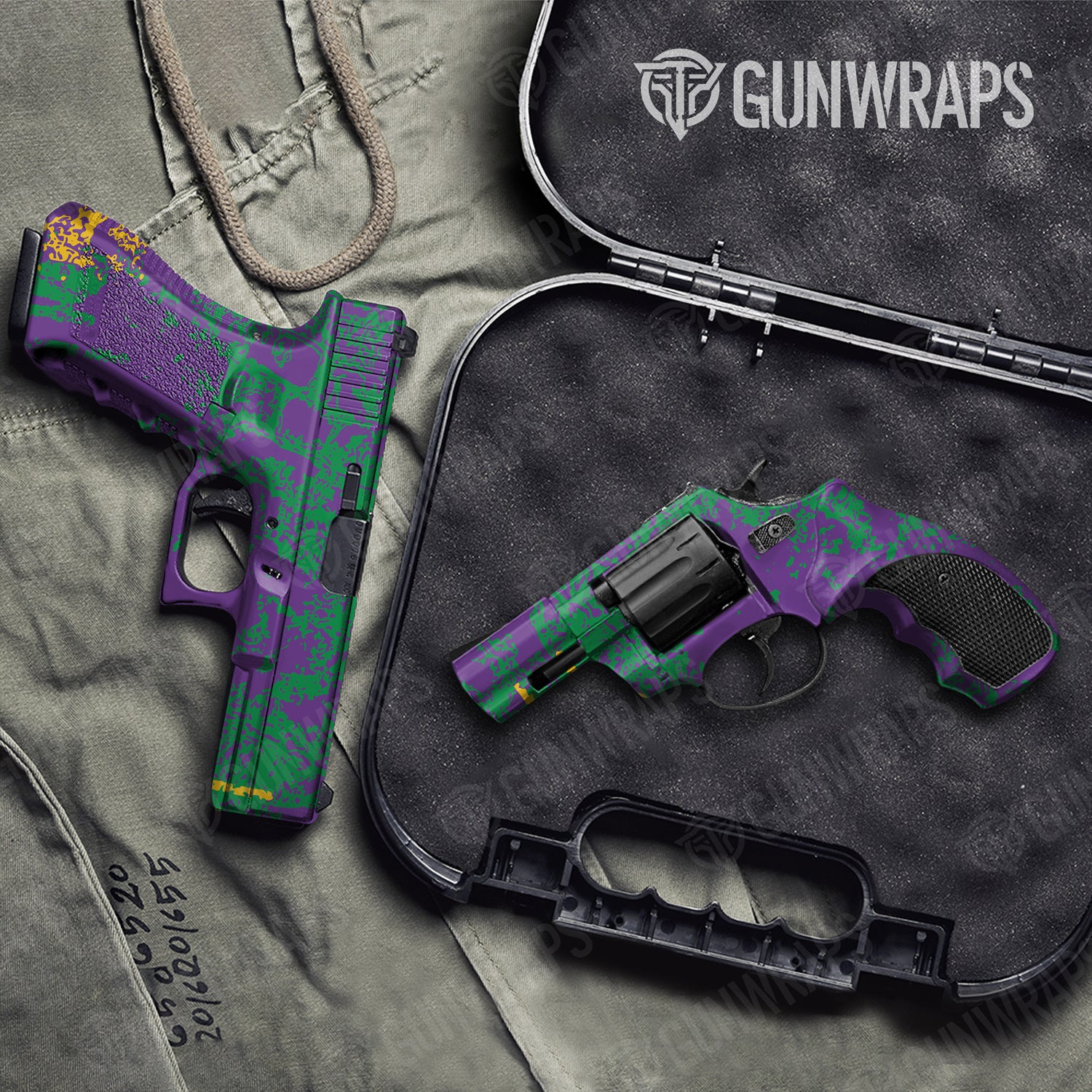 Handgun Pasted Mardi Gras Camo Gun Skin Vinyl Wrap