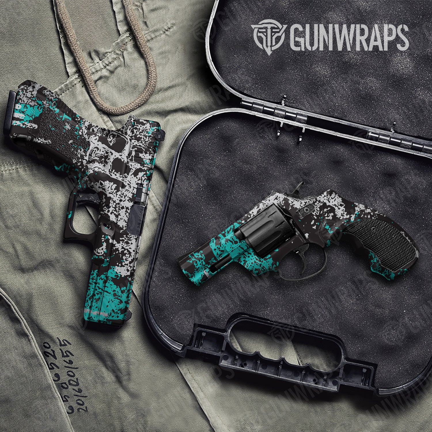 Handgun Pasted Tiffany Blue Tiger Camo Gun Skin Vinyl Wrap