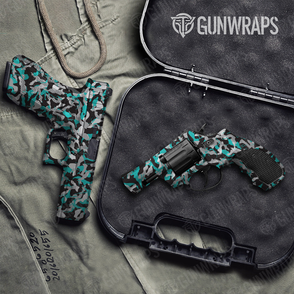 Handgun Ragged Tiffany Blue Tiger Camo Gun Skin Vinyl Wrap