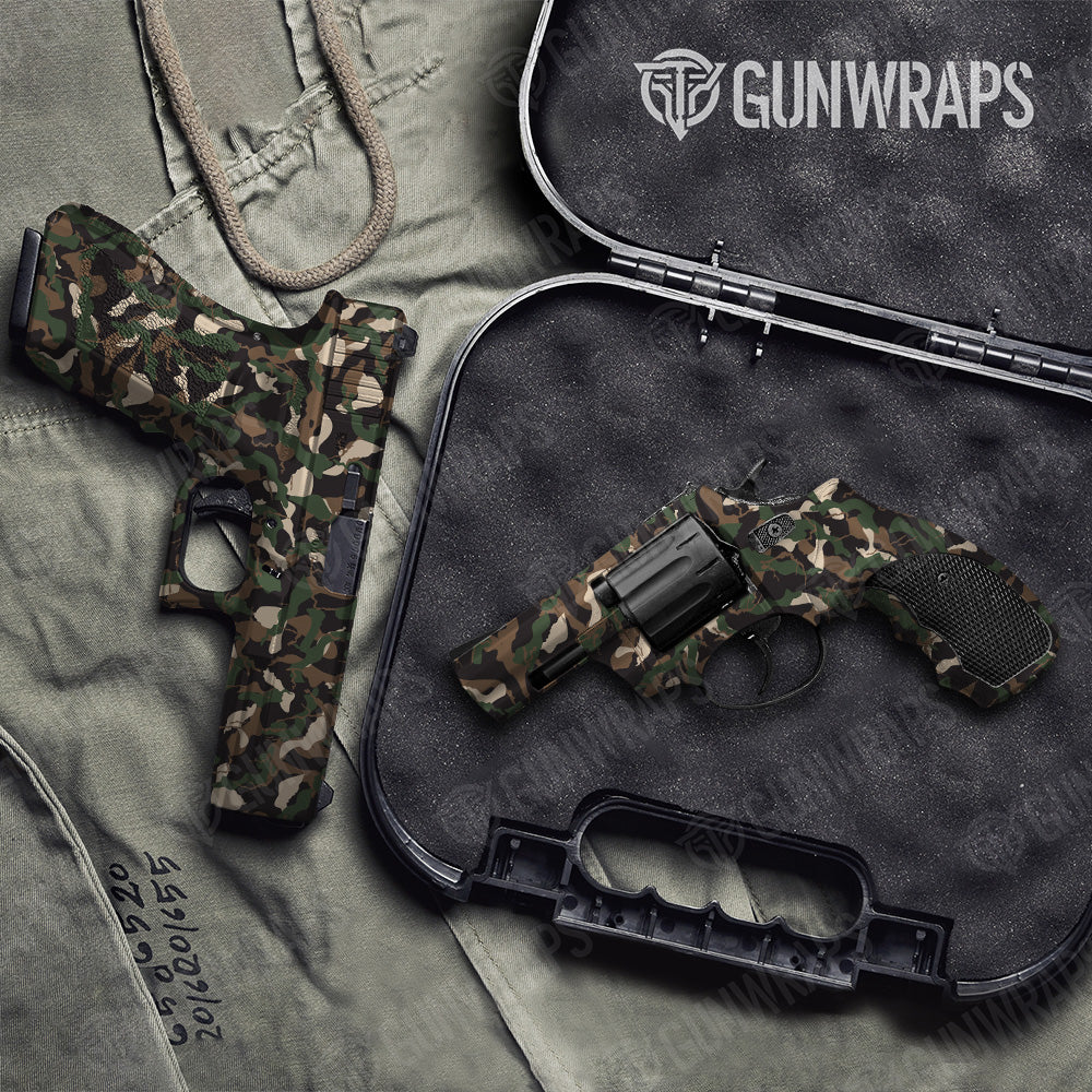 Handgun Ragged Woodland Camo Gun Skin Vinyl Wrap