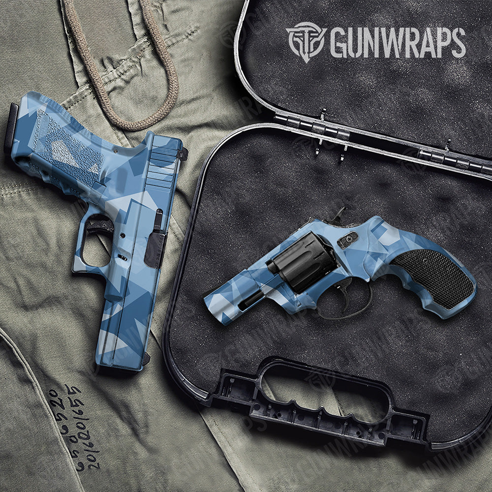 Handgun Shattered Cool Blue Camo Gun Skin Vinyl Wrap