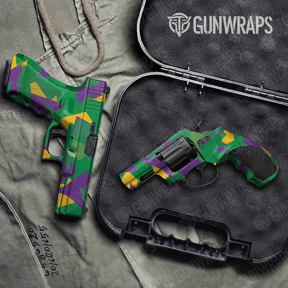 Handgun Shattered Mardi Gras Camo Gun Skin Vinyl Wrap