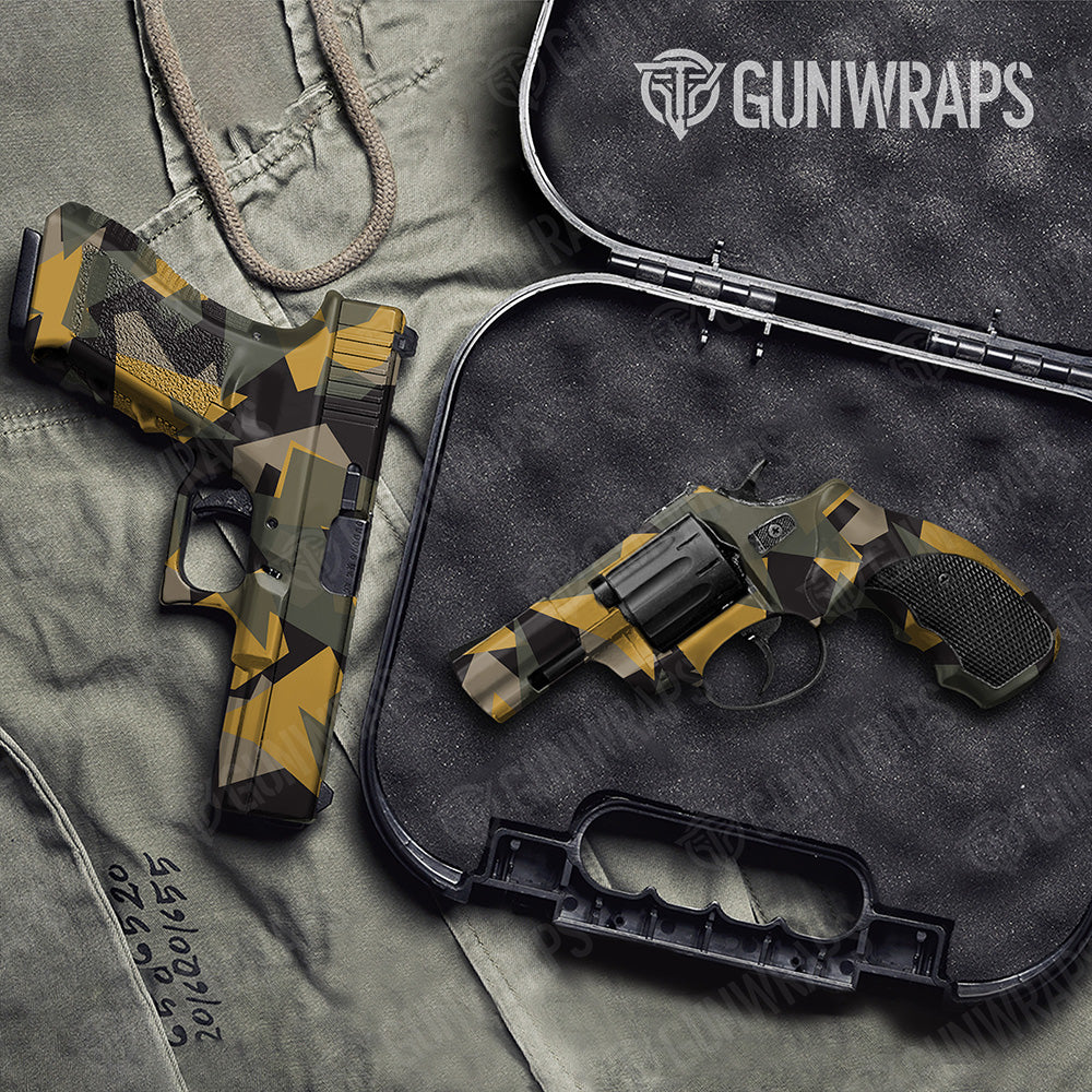 Handgun Shattered Militant Yellow Camo Gun Skin Vinyl Wrap